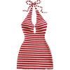 imageMakeMeChic Womens Striped Halter Mini Dress Tie Backless Bodycon Y2k Short DressesRed and White
