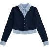 imageMakeMeChic Womens Striped Print Long Sleeve Shirt Button Down Collar Neck Blouse TopsBlue