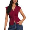 imageMakeMeChic Womens Textured Cap Sleeve Collared Slim Fit Button Down Shirt Tee TopsBurgundy