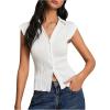 imageMakeMeChic Womens Textured Cap Sleeve Collared Slim Fit Button Down Shirt Tee TopsWhite