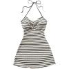 imageMakeMeChic Womens Textured Halter Dress Metal Starfish Backless Cut Out Summer Mini DressesBlack and White