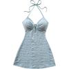 imageMakeMeChic Womens Textured Halter Dress Metal Starfish Backless Cut Out Summer Mini DressesBlue