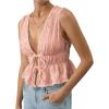 imageMakeMeChic Womens Tie Front Tank Top Sleeveless Ruffle Hem Crop Going Out TopsDusty Pink