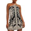 imageMakeMeChic Womens Tropical Print Halter Dress Tie Backless Spaghetti Strap Boho Short DressesBlack