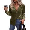 imageMakeMeChic Womens Velvet Button Down Blouse Long Sleeve Button Up ShirtArmy Green