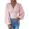 imageMakeMeChic Womens Wrap Blouse V Neck Long Sleeve Ruffle Blouses Work Going Out TopsPink