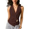 imageMakeMeChic Womens Wrap V Neck Blouse Sleeveless Vest Tops Tie Back Old Money Elegant Office ShirtCoffee Brown