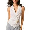 imageMakeMeChic Womens Wrap V Neck Blouse Sleeveless Vest Tops Tie Back Old Money Elegant Office ShirtWhite