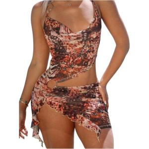 imageMakeMeChic Womens Butterfly Draped Mini Dress Cut Out Ring Linked Lettuce Trim Short DressesMulticolor
