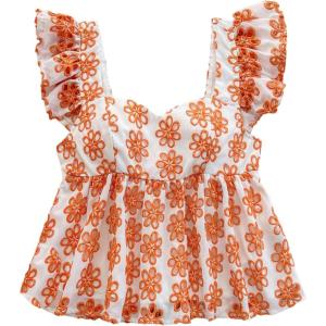 imageMakeMeChic Womens Floral Ruffle Sleeve Babydoll Shirts Sweetheart Neck Blouse Summer TopsOrange