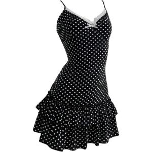 imageMakeMeChic Womens Polka Dots Lace Cami Dress V Neck Tiered Ruffle Y2k Mini DressesBlack