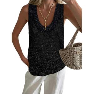 imageMakeMeChic Womens Sequin Sparkly Sweater Vest Tops Sleeveless Going Out Knit Tank TopsBlack
