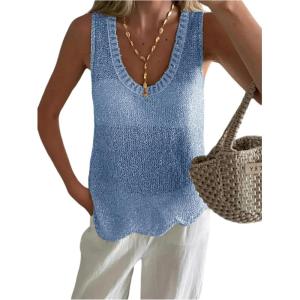 imageMakeMeChic Womens Sequin Sparkly Sweater Vest Tops Sleeveless Going Out Knit Tank TopsBlue