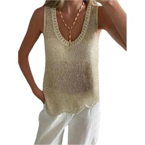 imageMakeMeChic Womens Sequin Sparkly Sweater Vest Tops Sleeveless Going Out Knit Tank TopsGold