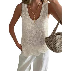 imageMakeMeChic Womens Sequin Sparkly Sweater Vest Tops Sleeveless Going Out Knit Tank TopsWhite
