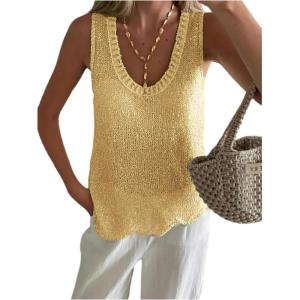 imageMakeMeChic Womens Sequin Sparkly Sweater Vest Tops Sleeveless Going Out Knit Tank TopsYellow