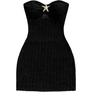 imageMakeMeChic Womens Strapless Dress Starfish Metal Sleeveless Bodycon Tube Mini DressesBlack