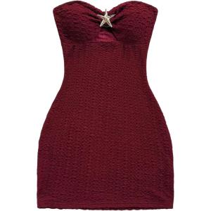 imageMakeMeChic Womens Strapless Dress Starfish Metal Sleeveless Bodycon Tube Mini DressesBurgundy