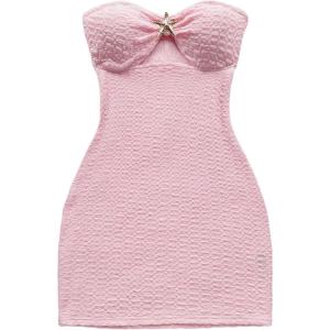 imageMakeMeChic Womens Strapless Dress Starfish Metal Sleeveless Bodycon Tube Mini DressesPink