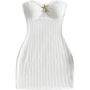 imageMakeMeChic Womens Strapless Dress Starfish Metal Sleeveless Bodycon Tube Mini DressesWhite