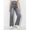 imageMakeMeChic Girls Denim Pants High Waisted Straight Leg Jeans with PocketsDark Grey
