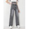 imageMakeMeChic Girls Denim Pants High Waisted Straight Leg Jeans with PocketsDark Grey