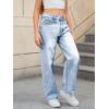 imageMakeMeChic Girls Denim Pants High Waisted Straight Leg Jeans with PocketsLight Wash