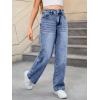 imageMakeMeChic Girls Denim Pants High Waisted Straight Leg Jeans with PocketsMedium Wash