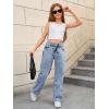 imageMakeMeChic Girls Denim Pants High Waisted Straight Leg Jeans with PocketsMedium Wash B