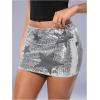 imageMakeMeChic Womens Sequin Sparkly Skirt Mini Micro Glitter Y2k Low Rise Summer SkirtSilver Star Printed