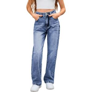 imageMakeMeChic Girls Denim Pants High Waisted Straight Leg Jeans with PocketsMedium Wash