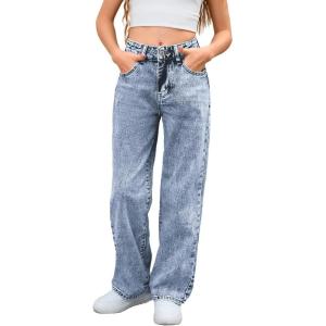 imageMakeMeChic Girls Denim Pants High Waisted Straight Leg Jeans with PocketsMedium Wash B