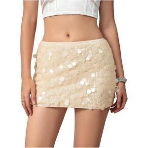imageMakeMeChic Womens Sequin Sparkly Skirt Mini Micro Glitter Y2k Low Rise Summer SkirtApricot