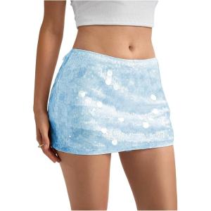 imageMakeMeChic Womens Sequin Sparkly Skirt Mini Micro Glitter Y2k Low Rise Summer SkirtBlue
