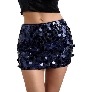 imageMakeMeChic Womens Sequin Sparkly Skirt Mini Micro Glitter Y2k Low Rise Summer SkirtBlue a