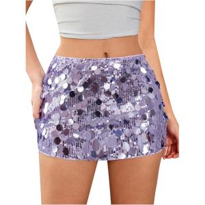 imageMakeMeChic Womens Sequin Sparkly Skirt Mini Micro Glitter Y2k Low Rise Summer SkirtMauve Purple