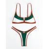 imageMakeMeChic Womens Colorblock Bikini Set VWired Spaghetti Strap High Cut Bathing Suit SwimsuitsGreen