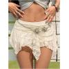 imageMakeMeChic Womens Floral Lace Mini Skirt Asymmetrical Ruched Ruffle Hem Y2k Festival Rave Concert Skirts Cowboy Chic