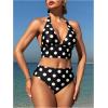 imageMakeMeChic Womens Polka Dots Tankini Bathing Suits Halter Tie Backless Beach SwimsuitsBlack