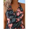 imageMakeMeChic Womens Tankini Sets Floral Tropical Print Halter Flared Hem SwimsuitsMulticolor