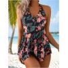 imageMakeMeChic Womens Tankini Sets Floral Tropical Print Halter Flared Hem SwimsuitsMulticolor
