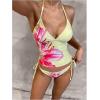 imageMakeMeChic Womens Tankini Swimsuits Floral Open Back Halter Top Thong Sets Bathing Suit SwimwearYellow