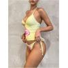 imageMakeMeChic Womens Tankini Swimsuits Floral Open Back Halter Top Thong Sets Bathing Suit SwimwearYellow