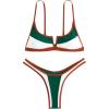 imageMakeMeChic Womens Colorblock Bikini Set VWired Spaghetti Strap High Cut Bathing Suit SwimsuitsGreen