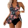 imageMakeMeChic Womens Tankini Sets Floral Tropical Print Halter Flared Hem SwimsuitsMulticolor