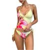 imageMakeMeChic Womens Tankini Swimsuits Floral Open Back Halter Top Thong Sets Bathing Suit SwimwearYellow