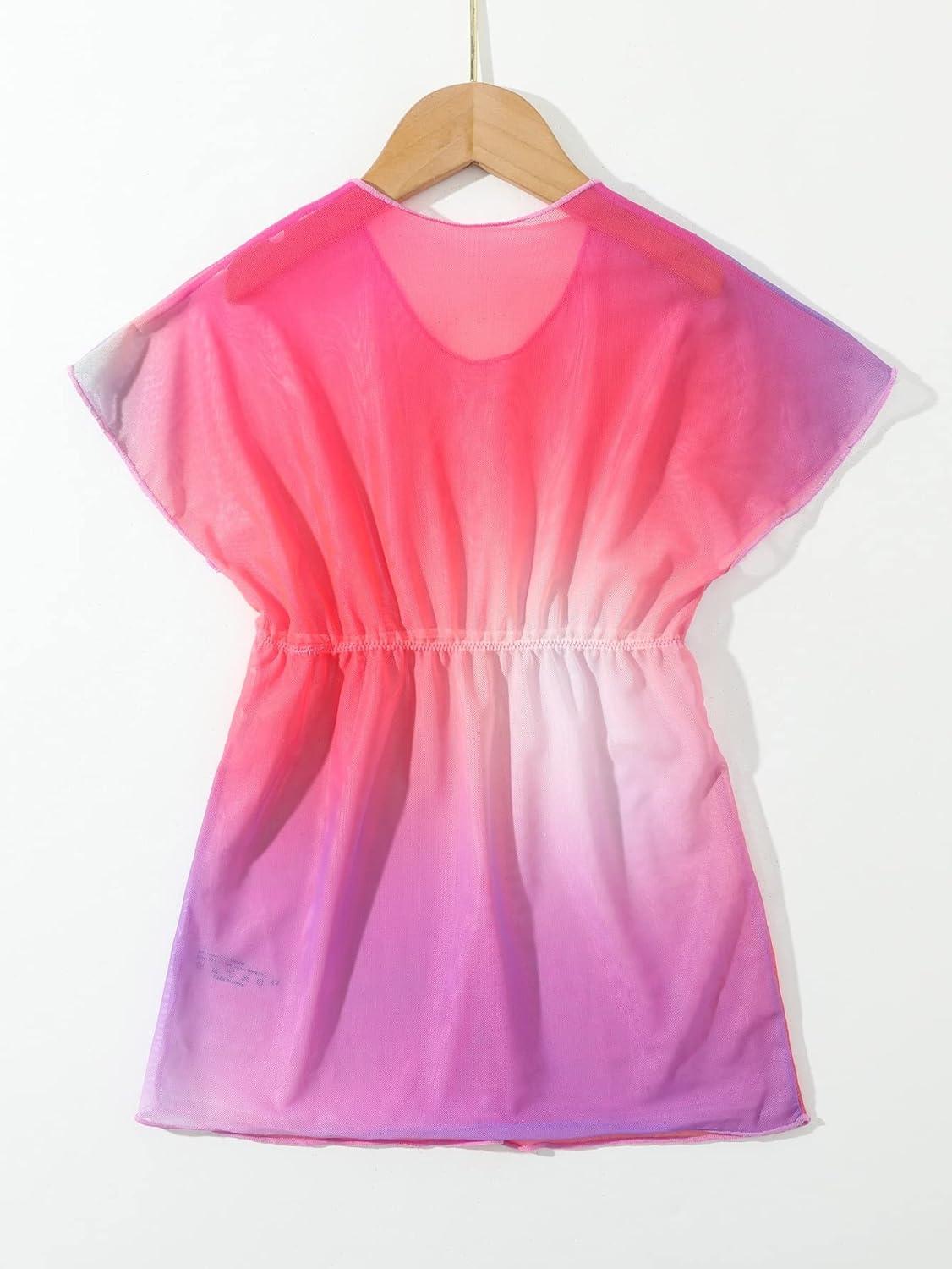imageMakeMeChic Girls Ombre Short Sleeve Bathing Suit Cover Up Beachwear Swimsuit Cover Up DressMulticolor