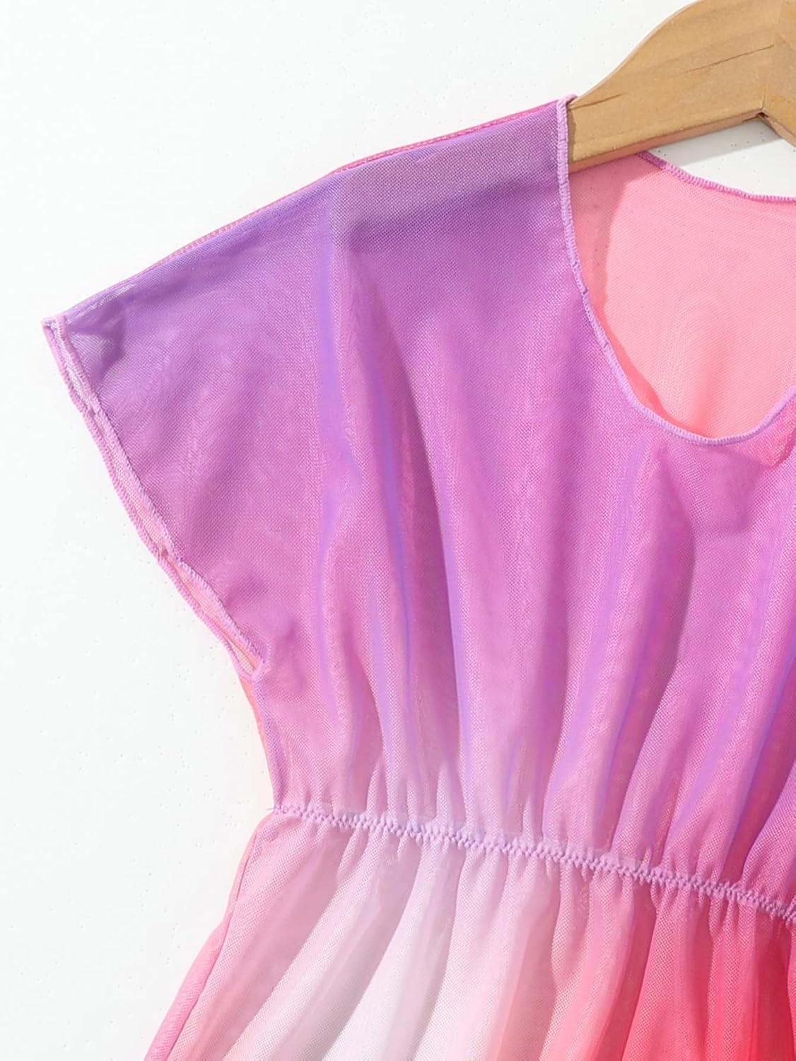 imageMakeMeChic Girls Ombre Short Sleeve Bathing Suit Cover Up Beachwear Swimsuit Cover Up DressMulticolor
