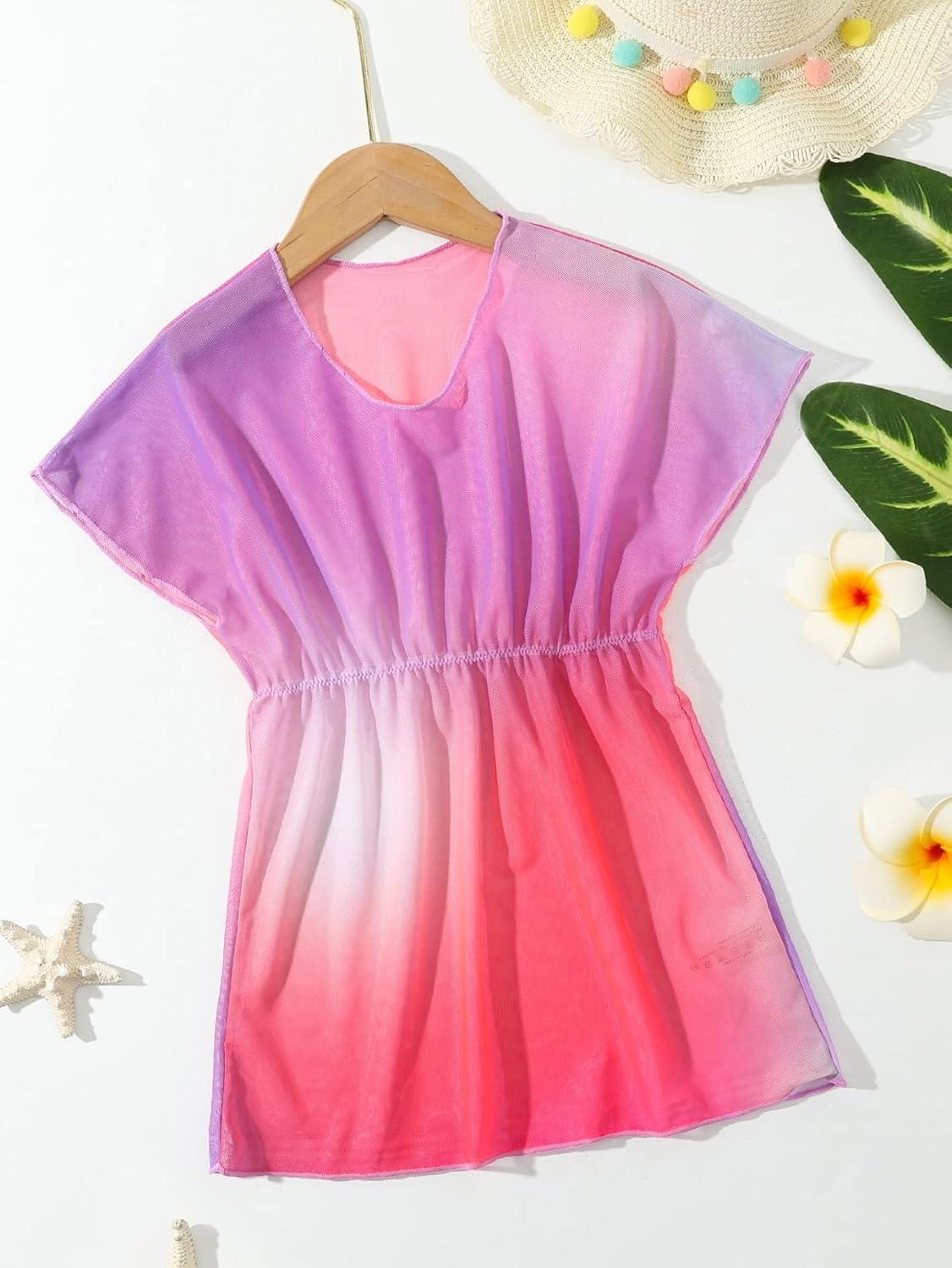 imageMakeMeChic Girls Ombre Short Sleeve Bathing Suit Cover Up Beachwear Swimsuit Cover Up DressMulticolor