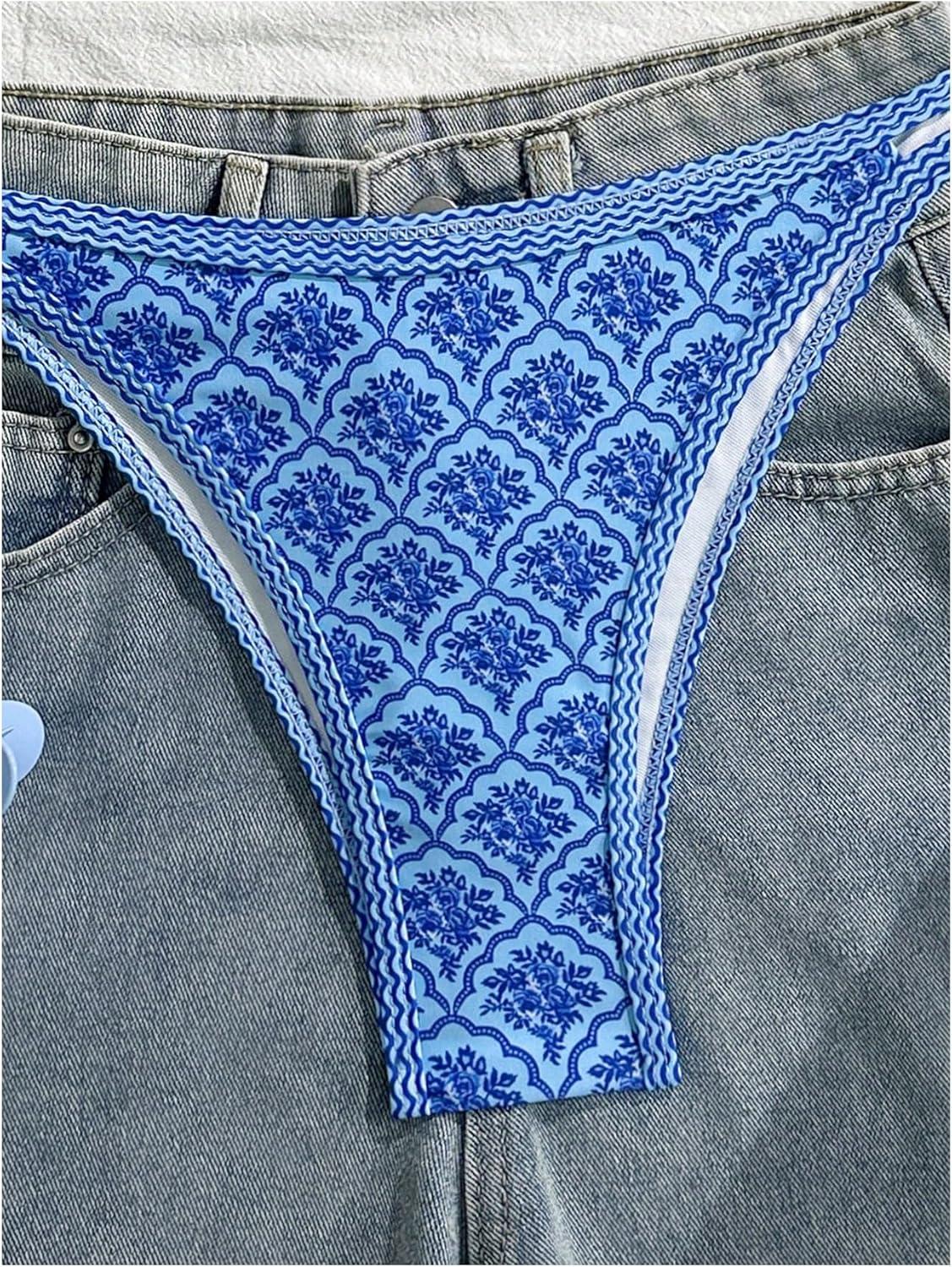 imageMakeMeChic Womens Micro Thong Bikini Set No Padding High Cut Bathing Suit SwimsuitBlue